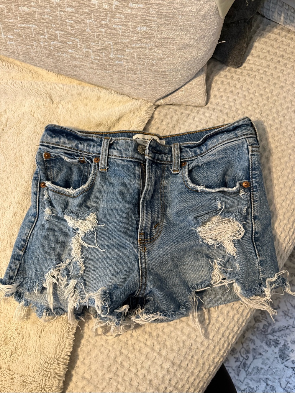 Abercrombie & Fitch Light Blue Distressed Denim Shorts